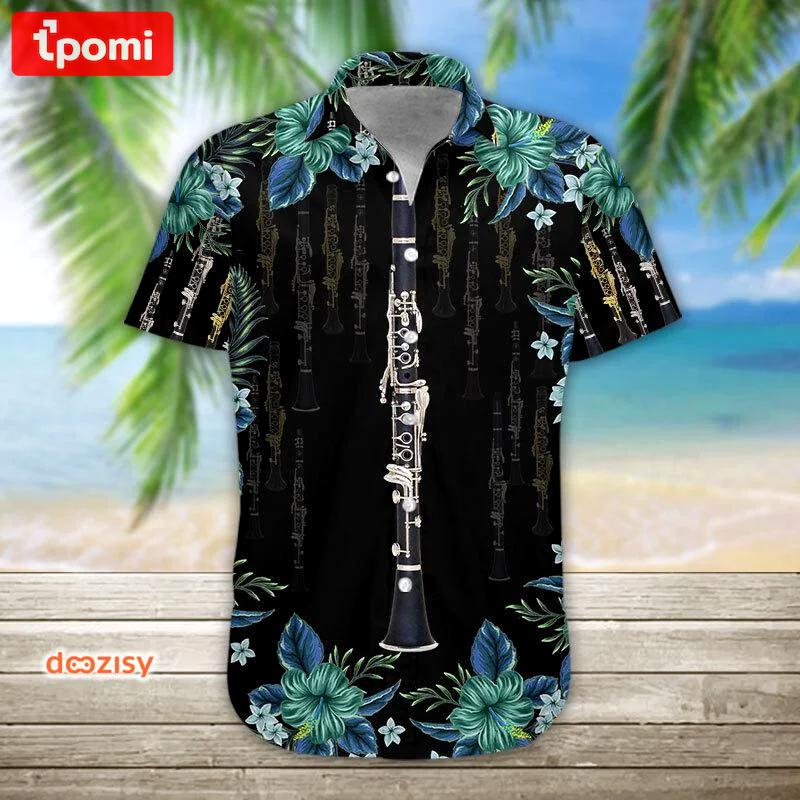 3d clarinet trendy hawaiian shirt, trendy hawaiian shirts for men short sleeve aloha beach shirt Hawaii Shirt Shorts & Flip Flops