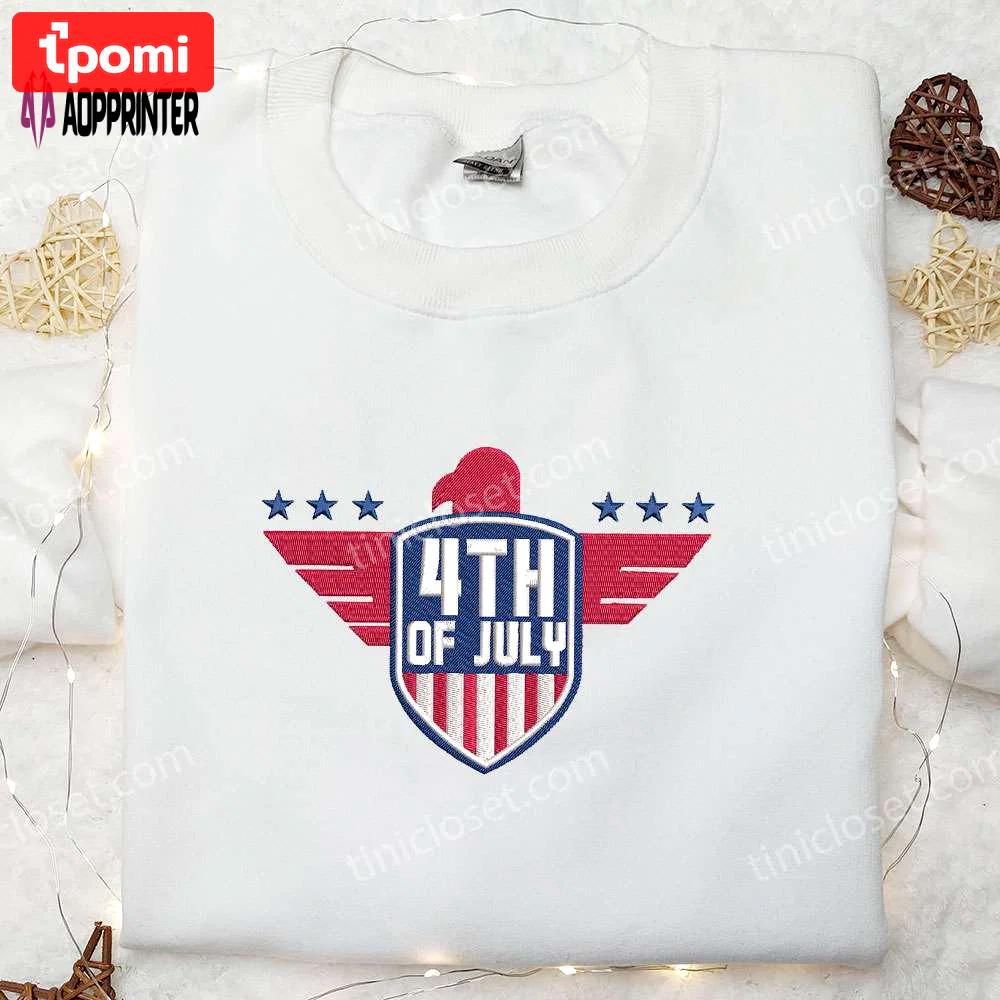 4th of july eagle flag embroidered shirt: celebrate national day with stylish patriotic gifts Embroidered Shirt