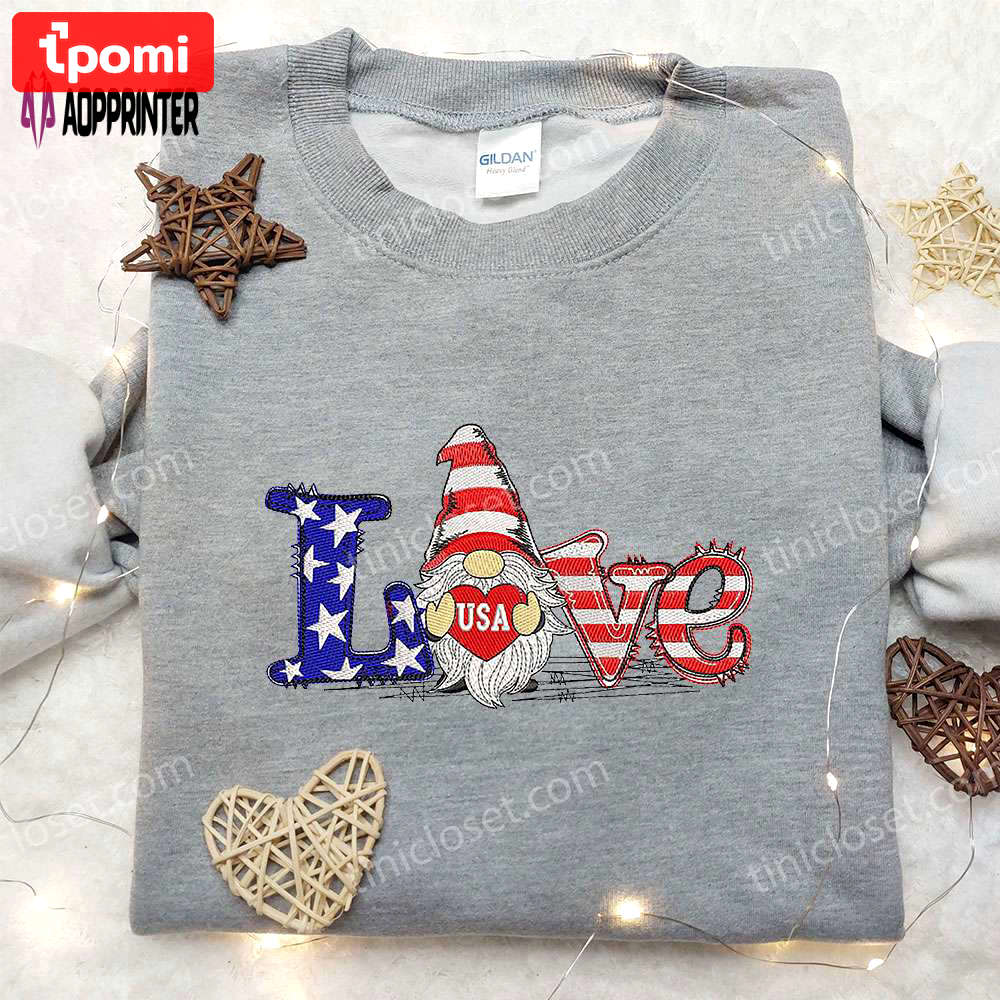 4th of july gnome patriotic embroidered shirt – perfect national day gift! Embroidered Shirt
