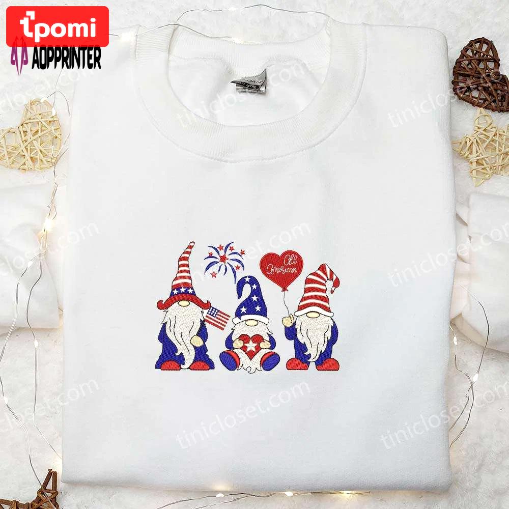 4th of july gnomes patriotic embroidered shirt – all american national day gifts Embroidered Shirt