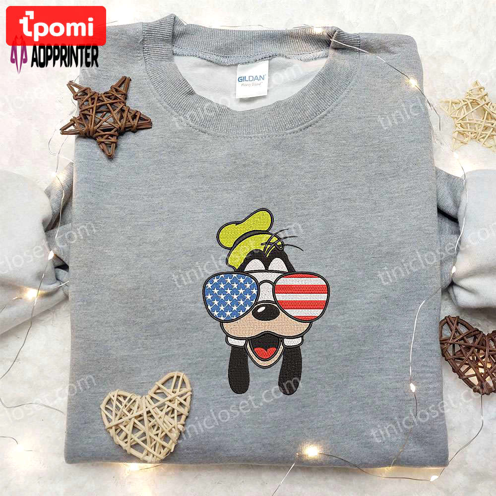 4th of july goofy shirt: patriotic disney embroidered tee with glasses Embroidered Shirt