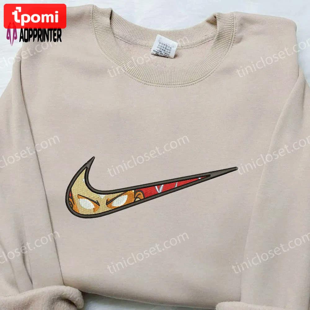 Aang nike swoosh & avatar cartoon embroidered shirt: trendy & unique apparel Embroidered Shirt