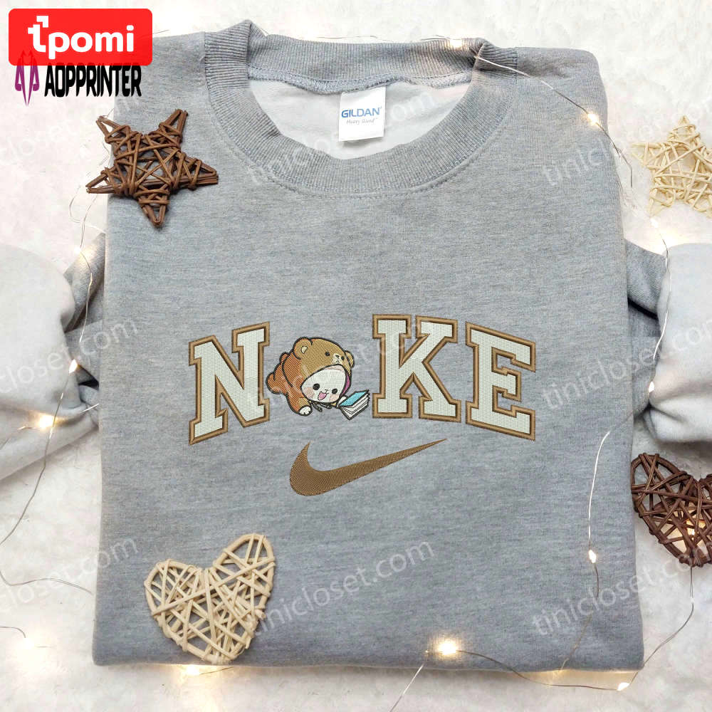 Adorable baby bear mocha x nike swoosh embroidered shirt – cartoon & nike embroidery Embroidered Shirt