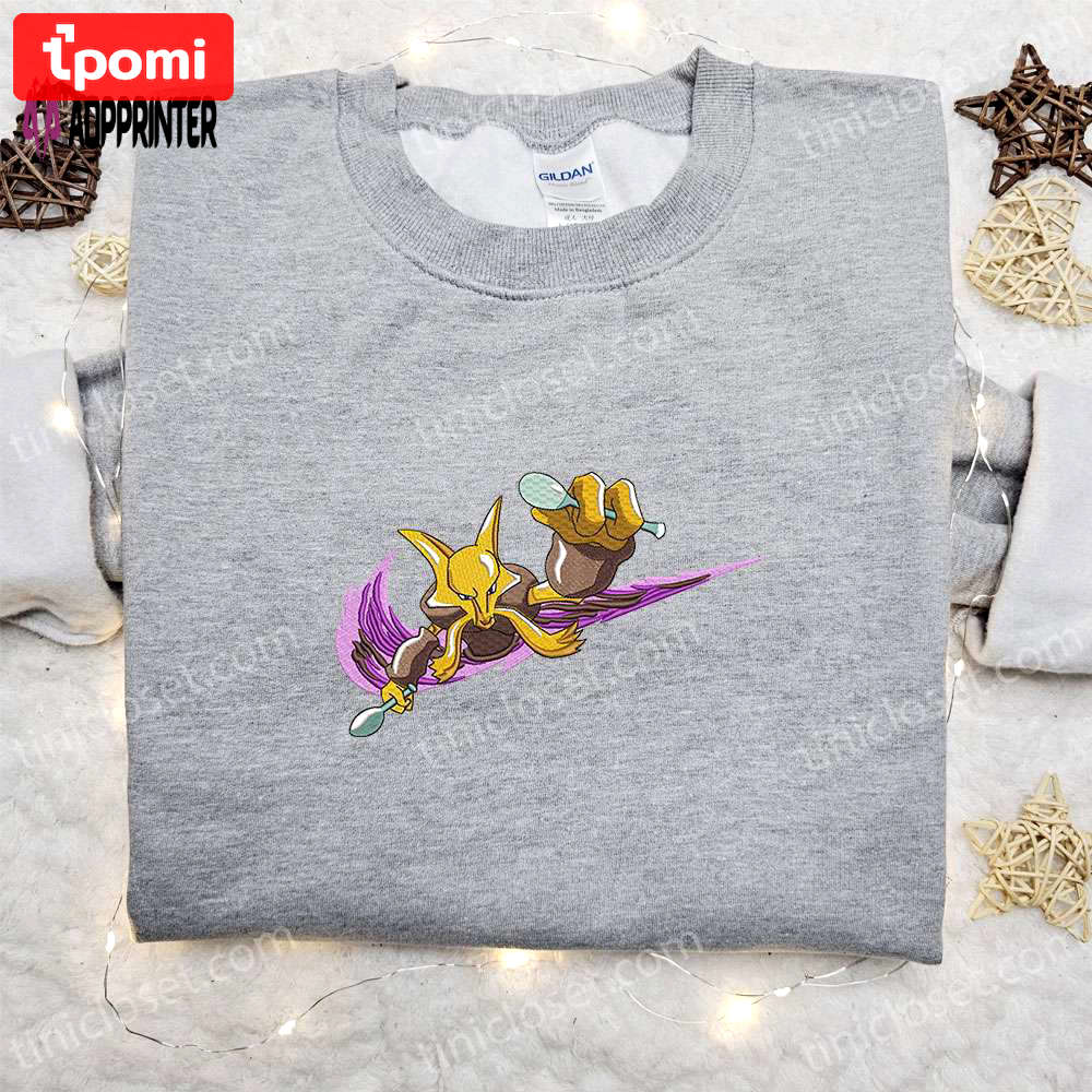 Alakazam x nike swoosh anime & pokemon embroidered shirt nike inspired design Embroidered Shirt