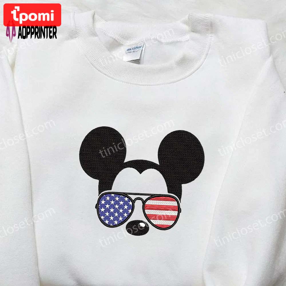 America mickey mouse embroidered shirt: disney patriotic favorite with glasses best patriotic shirts Embroidered Shirt