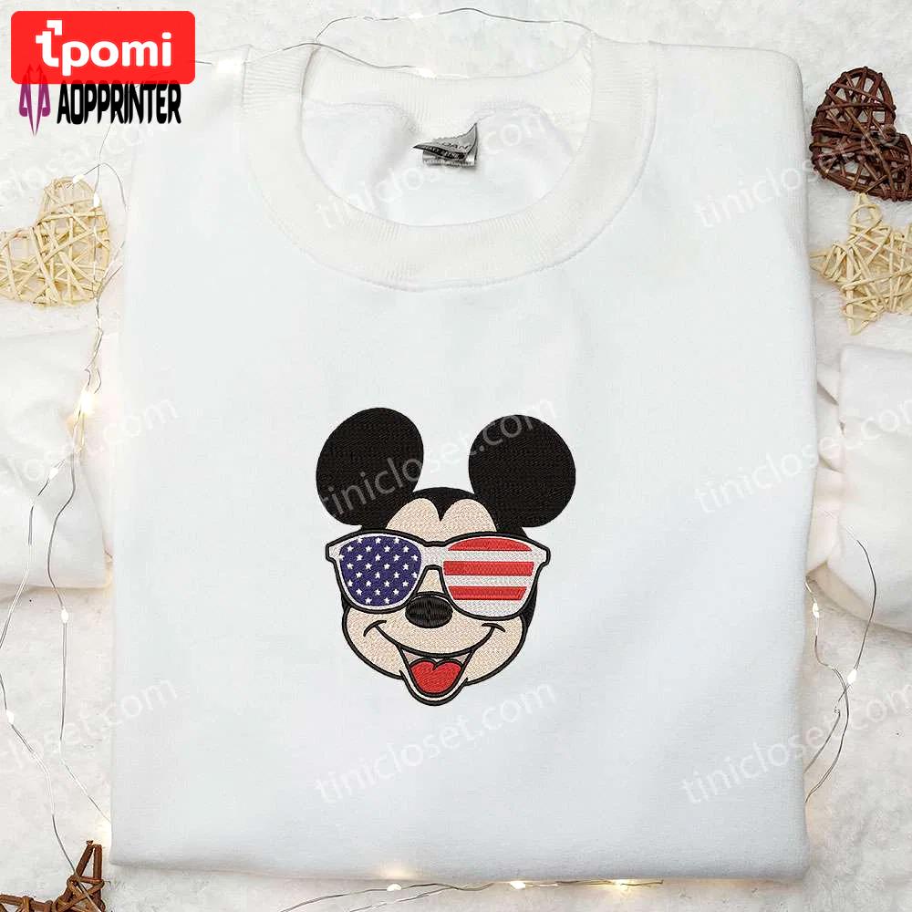 America mickey mouse embroidered shirt: disney patriotic shirts with glasses design Embroidered Shirt