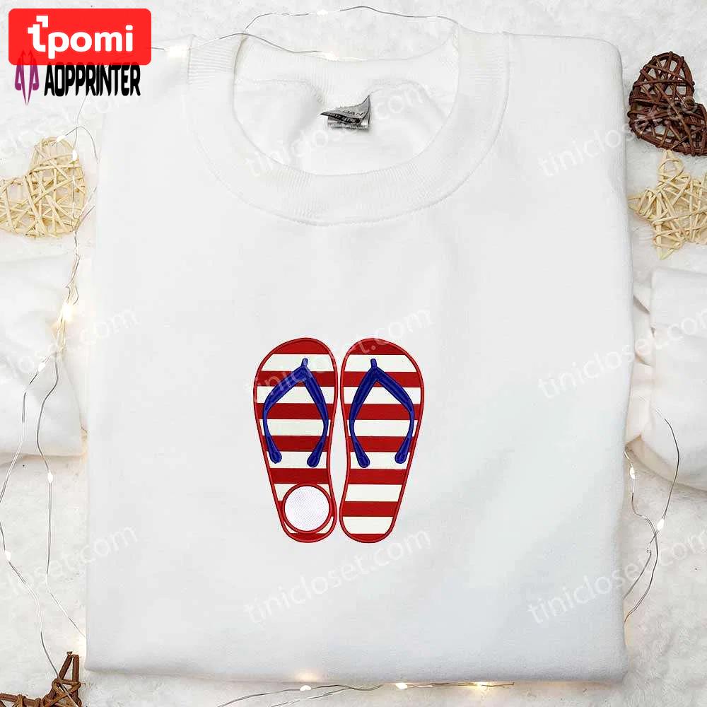 America monogram flip flop embroidered shirt: best patriotic shirts & national day gifts Embroidered Shirt
