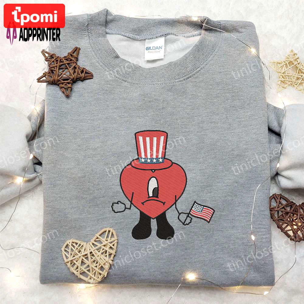 American bad bunny embroidered shirt: best patriotic shirt for national day gifts Embroidered Shirt