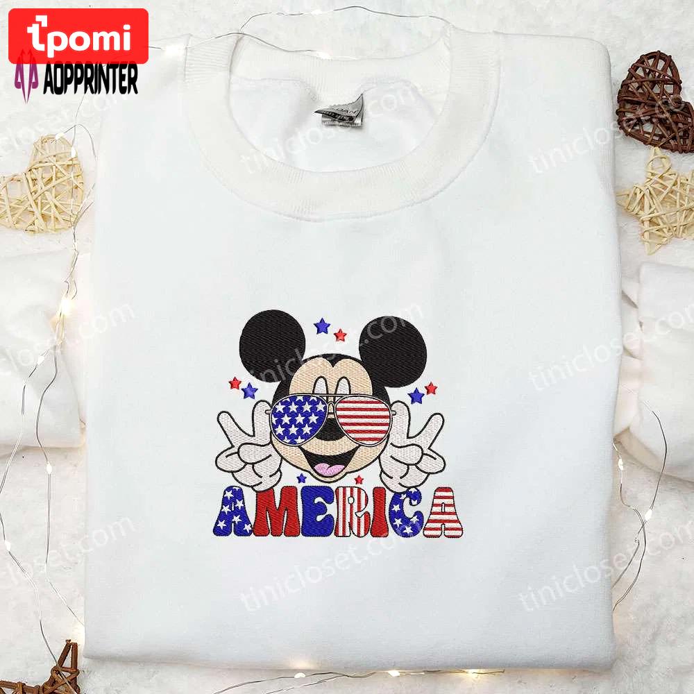 American mickey glasses embroidered shirt: best patriotic disney shirt Embroidered Shirt