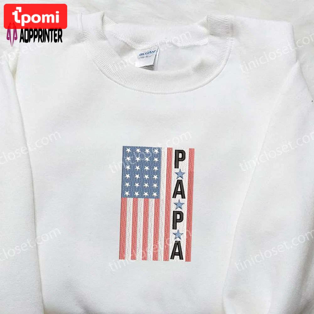 American papa embroidered shirt – best patriotic shirts for national day gifts Embroidered Shirt