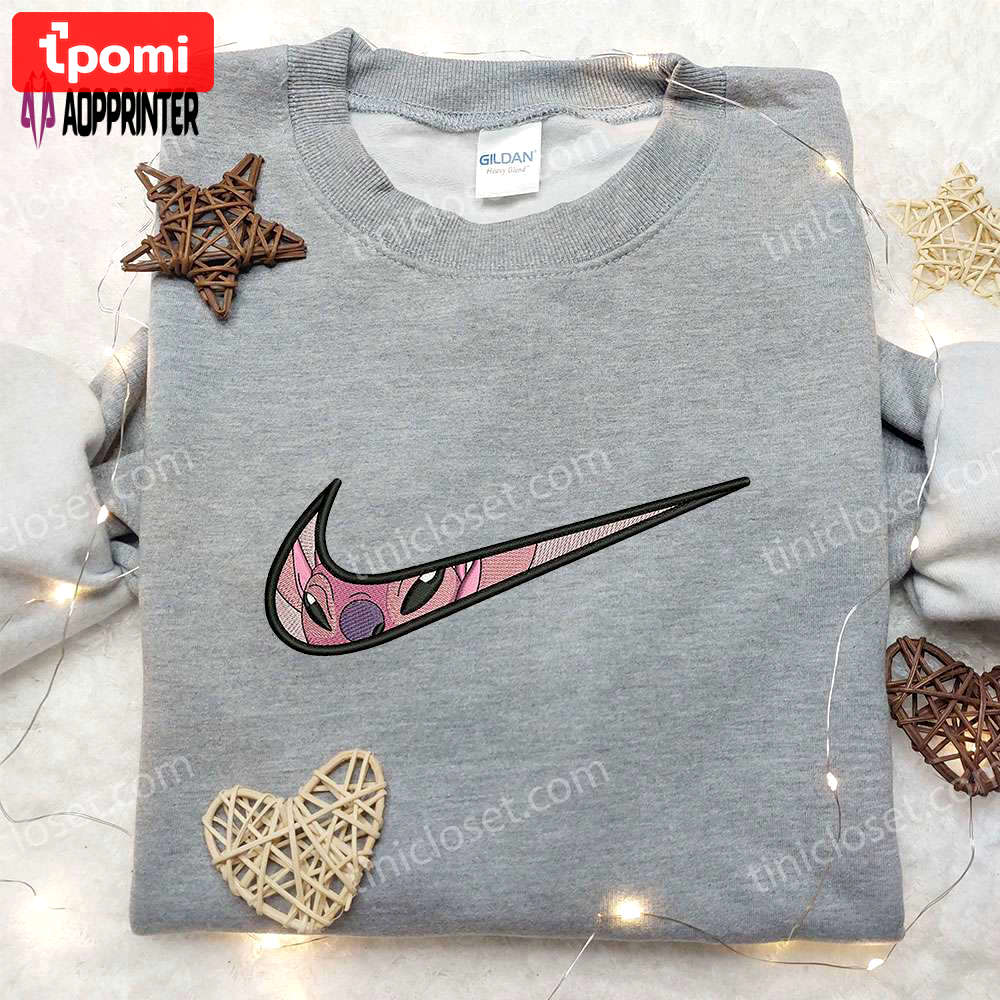 Angel x nike swoosh embroidered sweatshirt lilo and stitch disney shirt – nike inspired & unique Embroidered Shirt