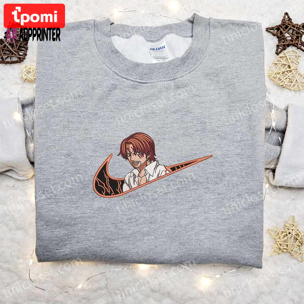 Anime embroidered hoodie: shanks x swoosh & one piece sweatshirt customizable design Embroidered Shirt