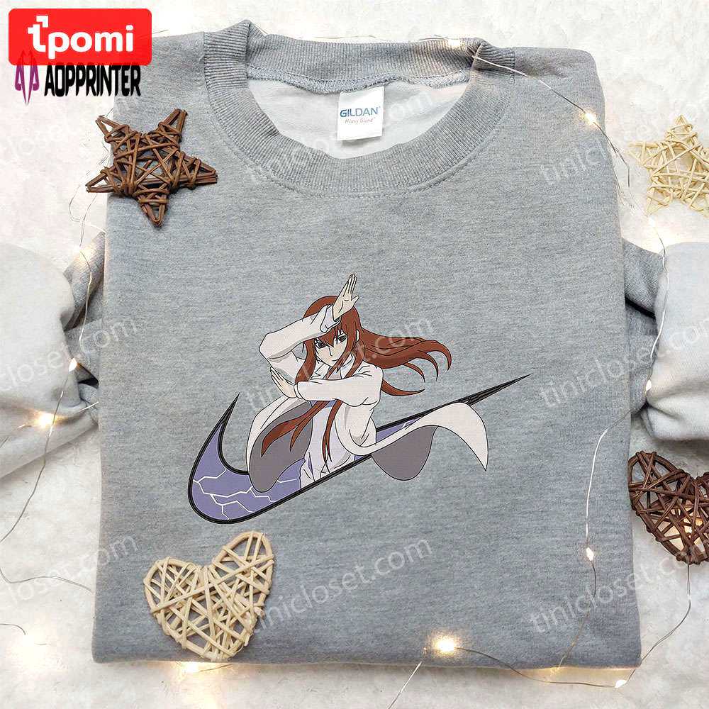 Anime embroidered hoodie & shirts: kurisu makise x nike swoosh & steins gate inspired apparel Embroidered Shirt