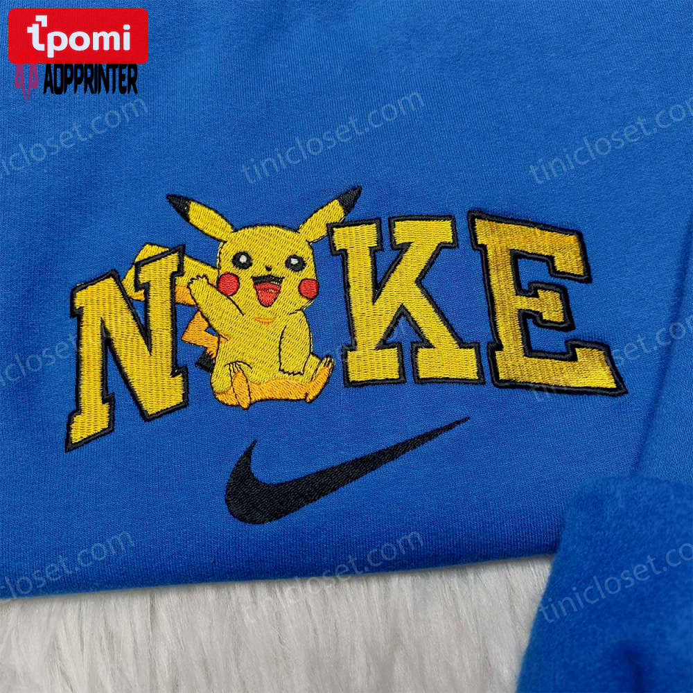 Anime embroidered nike pikachu shirt hoodie & sweatshirt: custom pokemon apparel Embroidered Shirt
