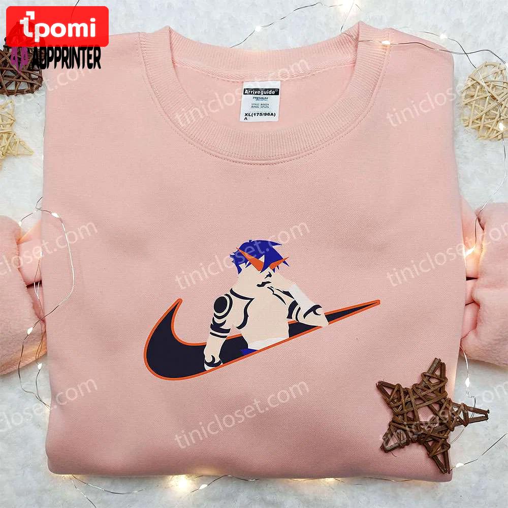 Anime kamina x nike swoosh hoodie & gurren lagann shirt – embroidered nike inspired apparel Embroidered Shirt
