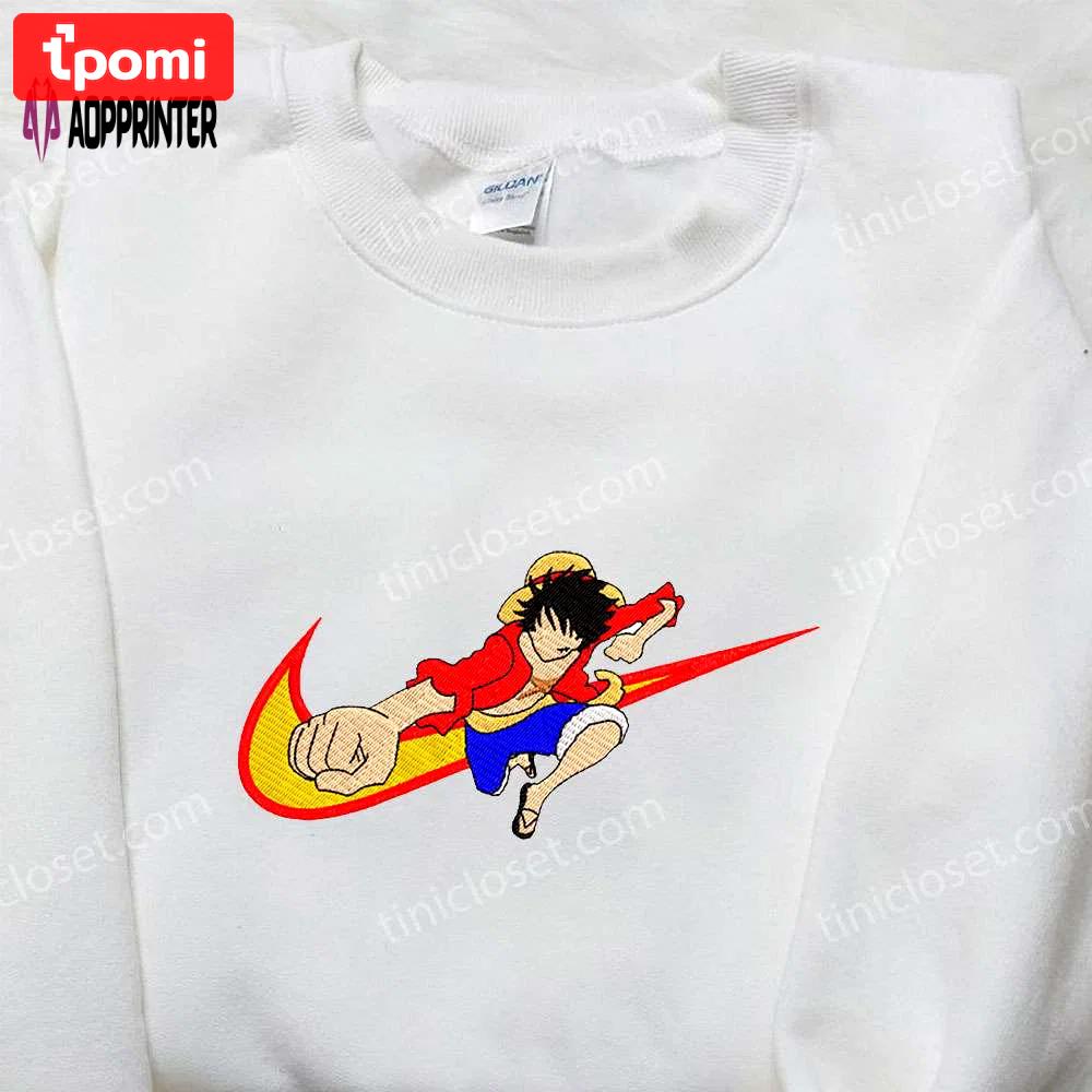 Anime x nike one piece luffy shirt embroidered sweatshirt & hoodie – exclusive collaboration Embroidered Shirt