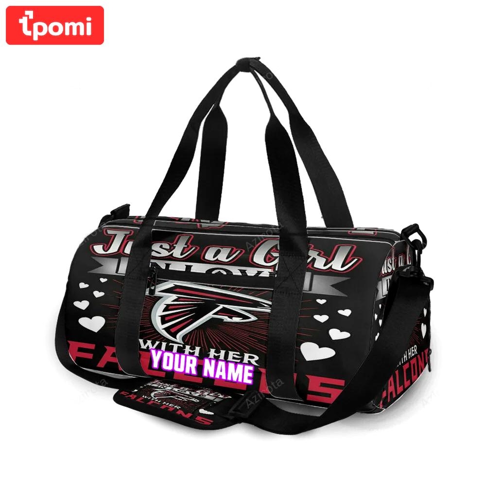 Atlanta falcons just a girl in love with her falcons personalized name travel bag gym bag 768 Travel Bag