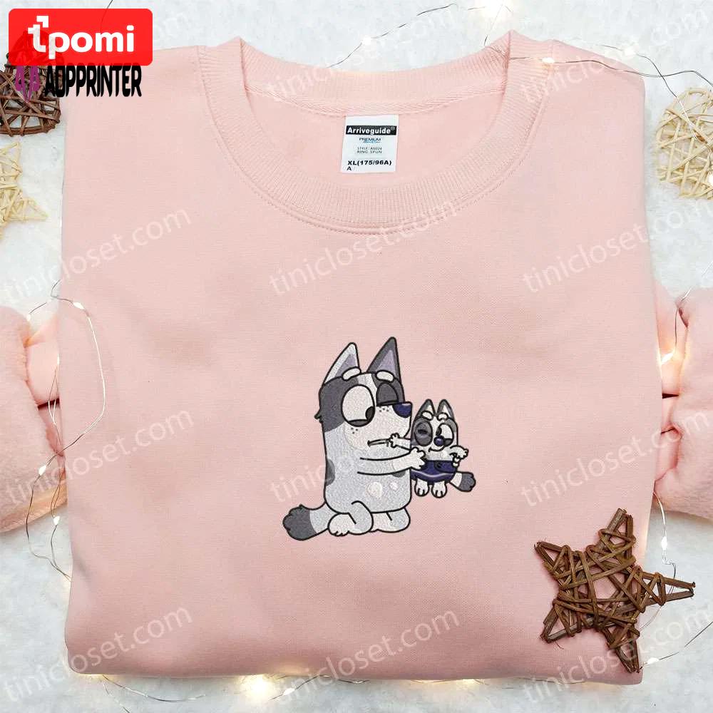 Aunt trixie & muffin embroidered shirt bluey cartoon hoodie – perfect mother s day gift Embroidered Shirt