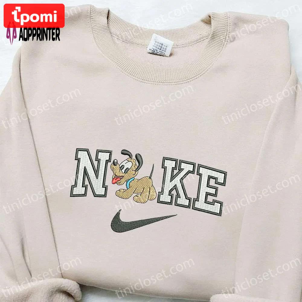 Baby pluto x nike cartoon embroidered shirt – disney characters t-shirt: perfect family gift ideas Embroidered Shirt