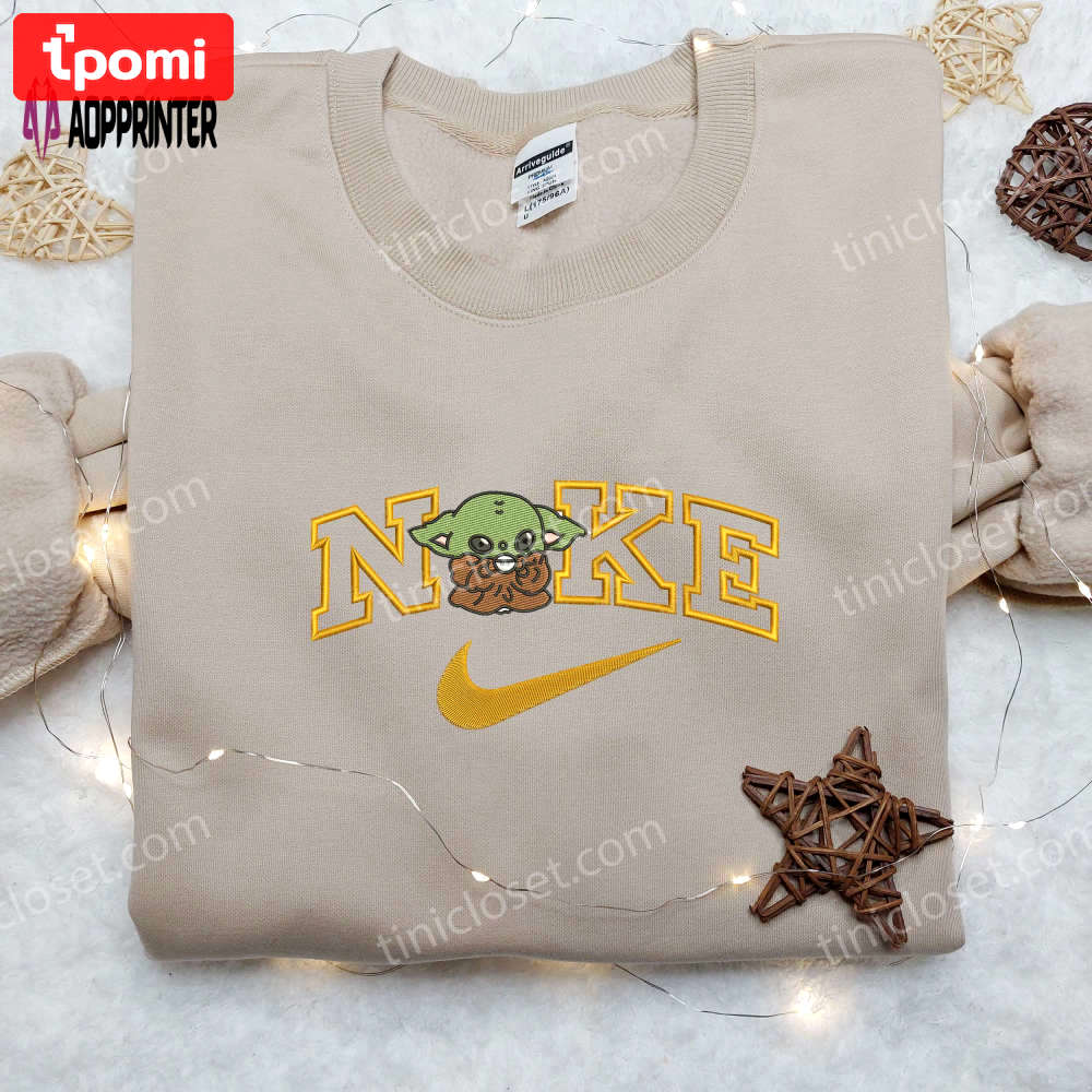 Baby yoda coffee x nike embroidered shirt – custom star wars tee Embroidered Shirt