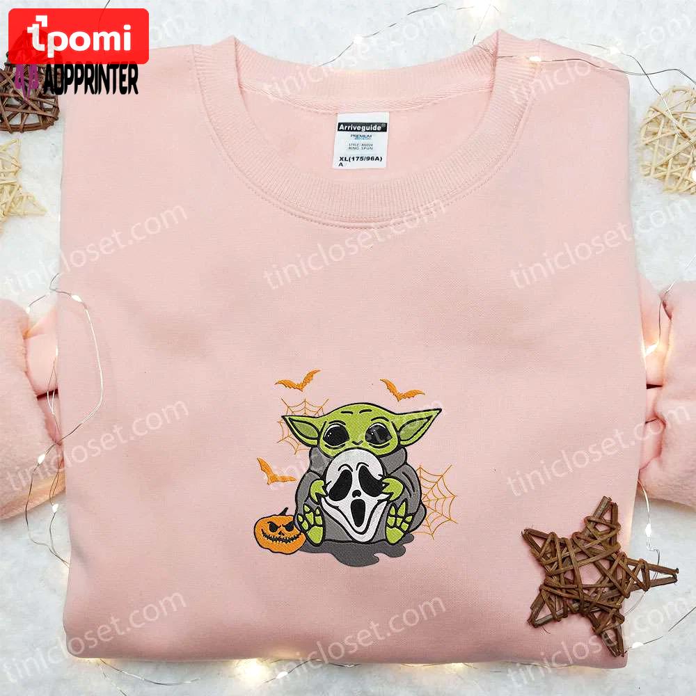 Baby yoda ghostface embroidered sweatshirt – halloween hoodie best gift ideas Embroidered Shirt