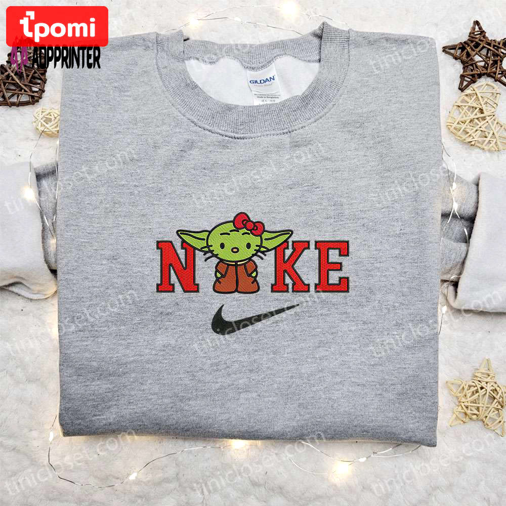 Baby yoda hello kitty christmas x nike embroidered sweatshirt: cartoon christmas shirt best gift idea Embroidered Shirt