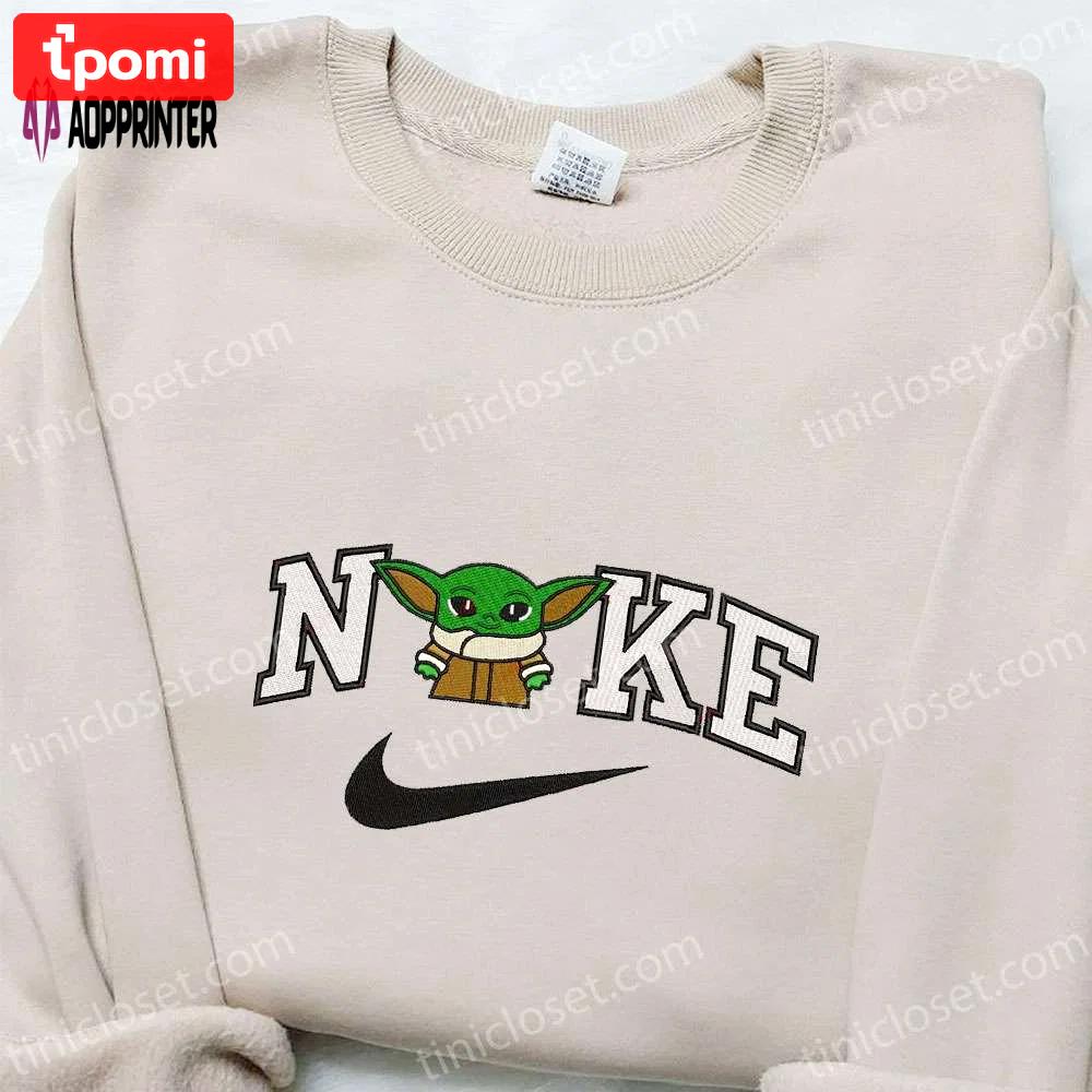 Baby yoda x nike embroidered hoodie: star wars & nike inspired shirt Embroidered Shirt