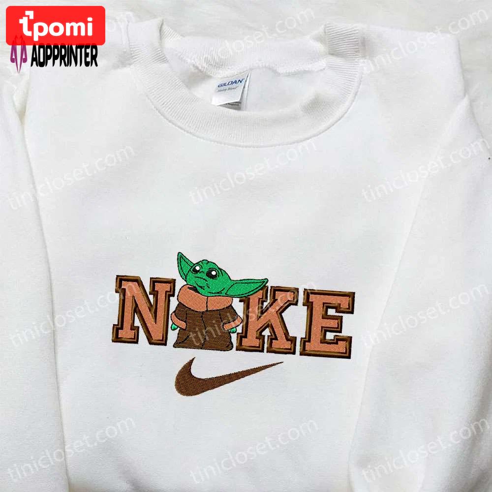 Baby yoda x nike movie embroidered tshirt: nike inspired shirt perfect family gift Embroidered Shirt