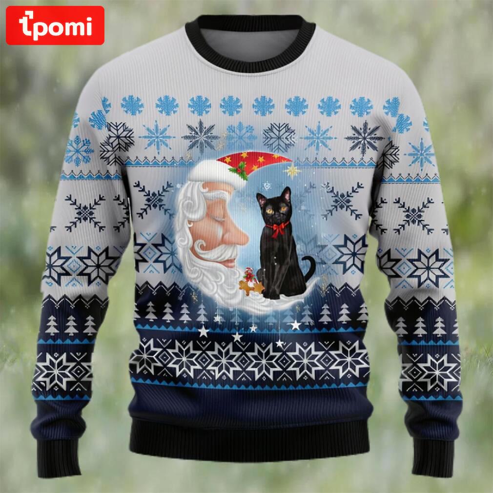 Back cat love santa moon ugly christmas sweater Christmas Ugly Sweater