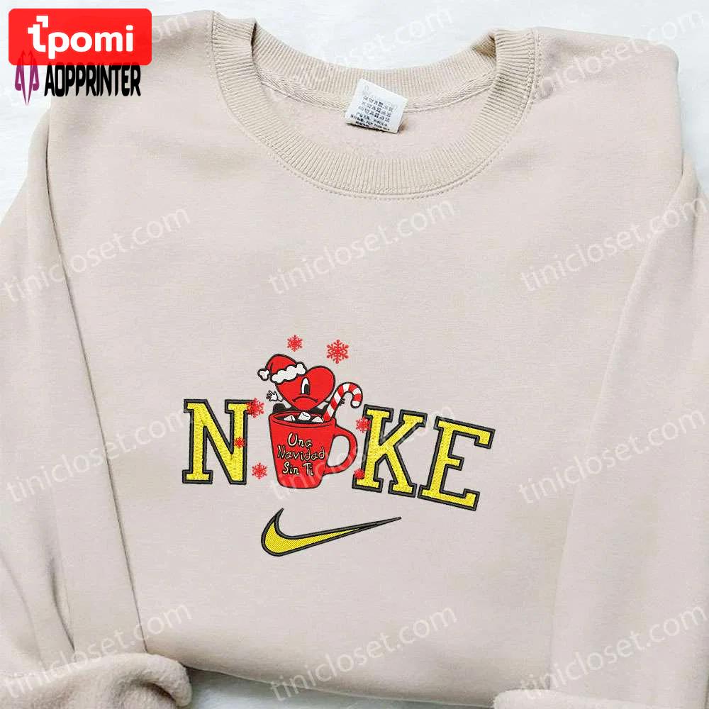 Bad bunny mug candy cane x nike embroidered sweatshirt – movie christmas shirt best gift ideas Embroidered Shirt