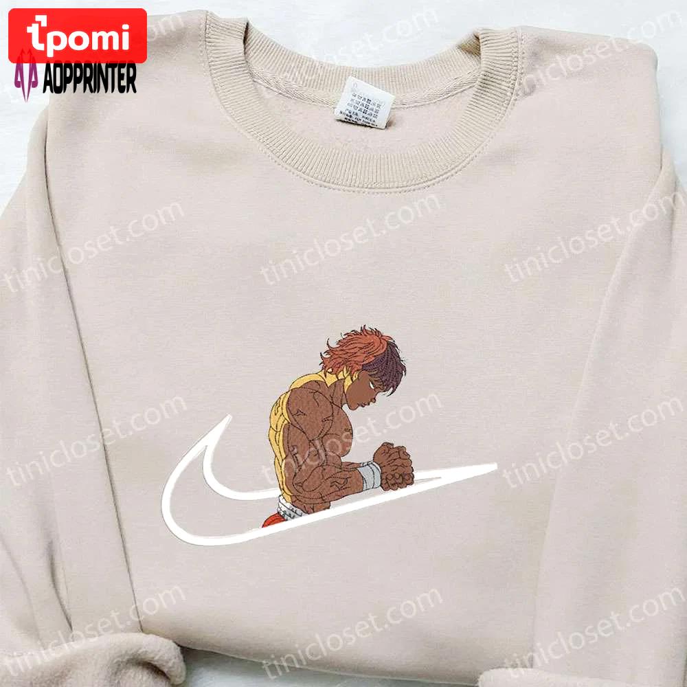 Baki hanma x nike swoosh anime embroidered shirt – grappler inspired nike shirt Embroidered Shirt