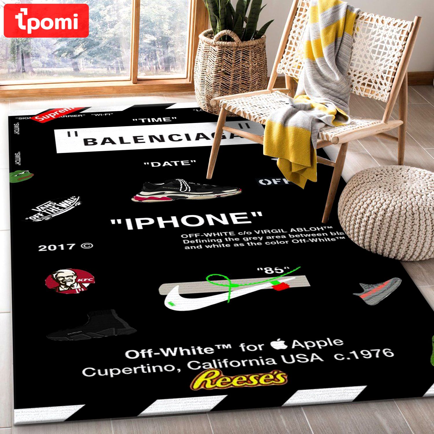 Balenciaga logo type 592. Upgrade Your Living Room with Luxury Home Decor: Area Carpets, Floor Decor, Door Mats, and Hot Gift Items with style a High-End Fashion Brand Rectangle Rug