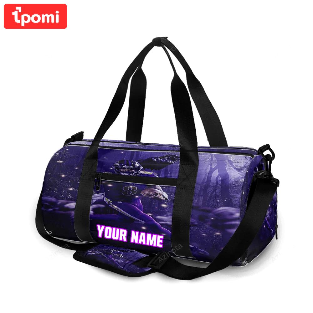 Baltimore ravens lamar jackson 8 v12 personalized name travel bag gym bag 214 Travel Bag