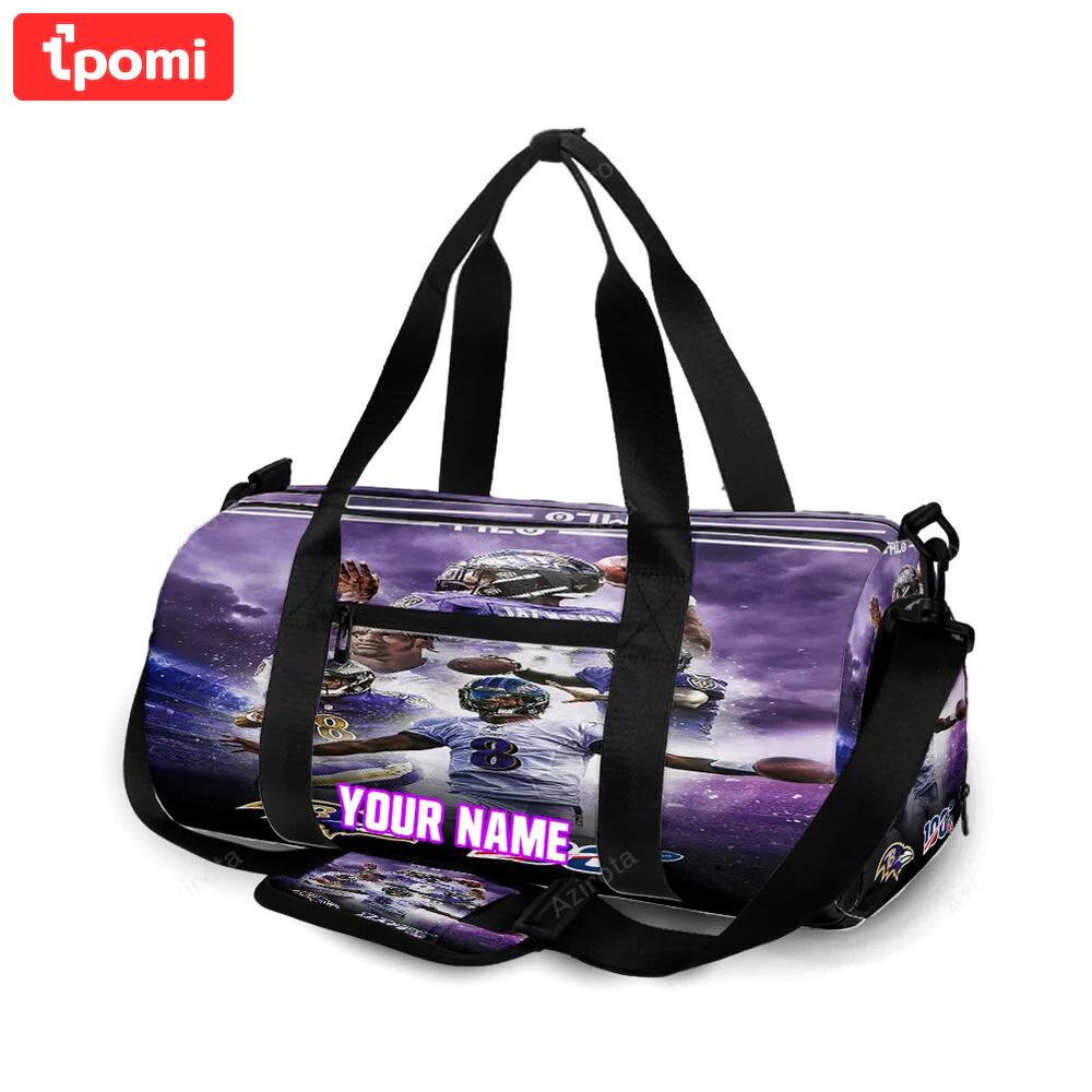 Baltimore ravens lamar jackson 8 v14 personalized name travel bag gym bag 1535 Travel Bag