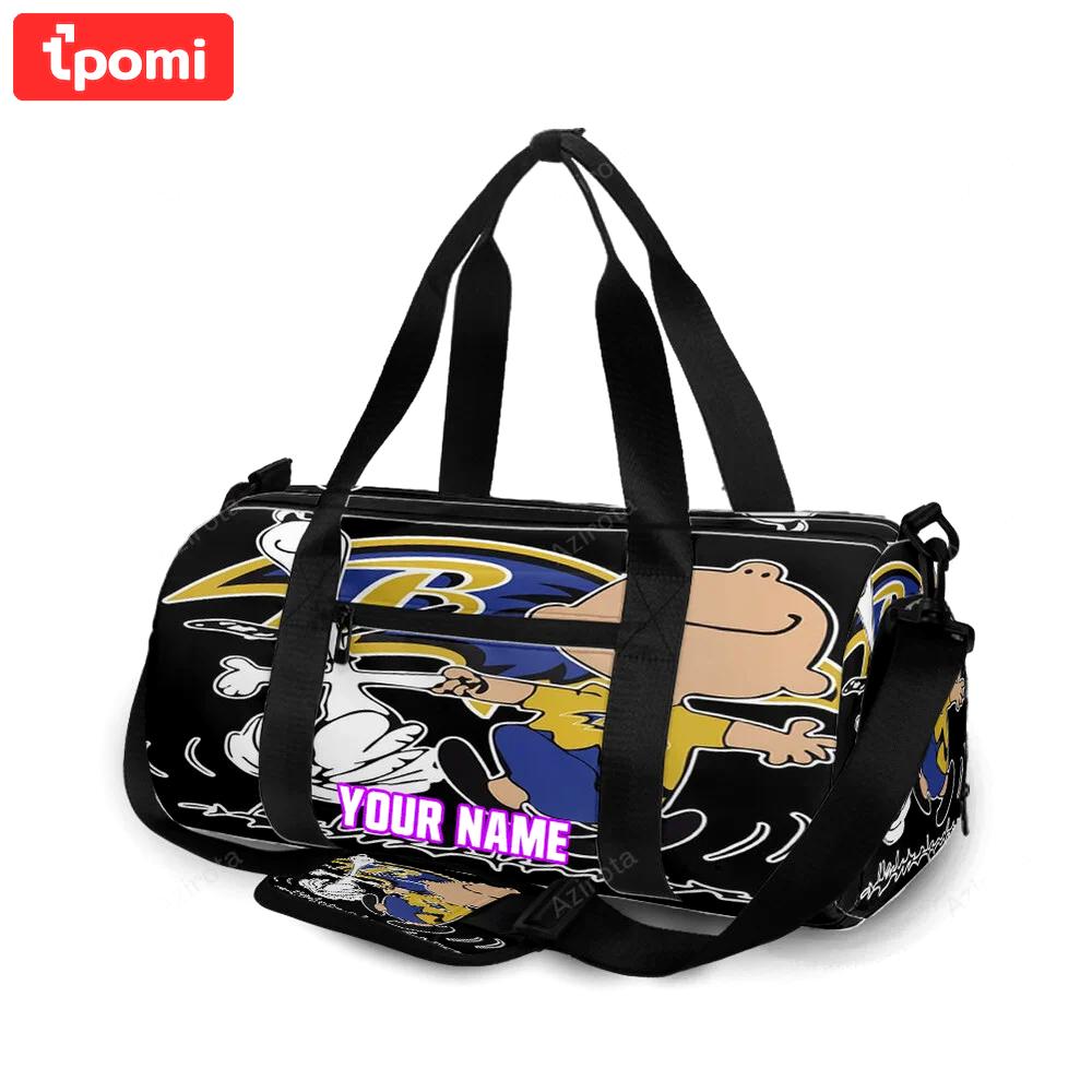 Baltimore ravens snoopy and charlie brown v2 personalized name travel bag gym bag 594 Travel Bag