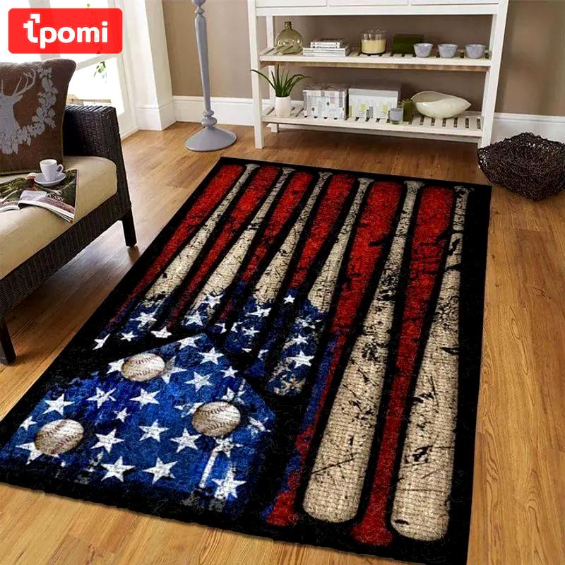Baseball american flag rectangle rug 11 area rug living room carpet rug regtangle carpet floor decor home decor Rectangle Rug