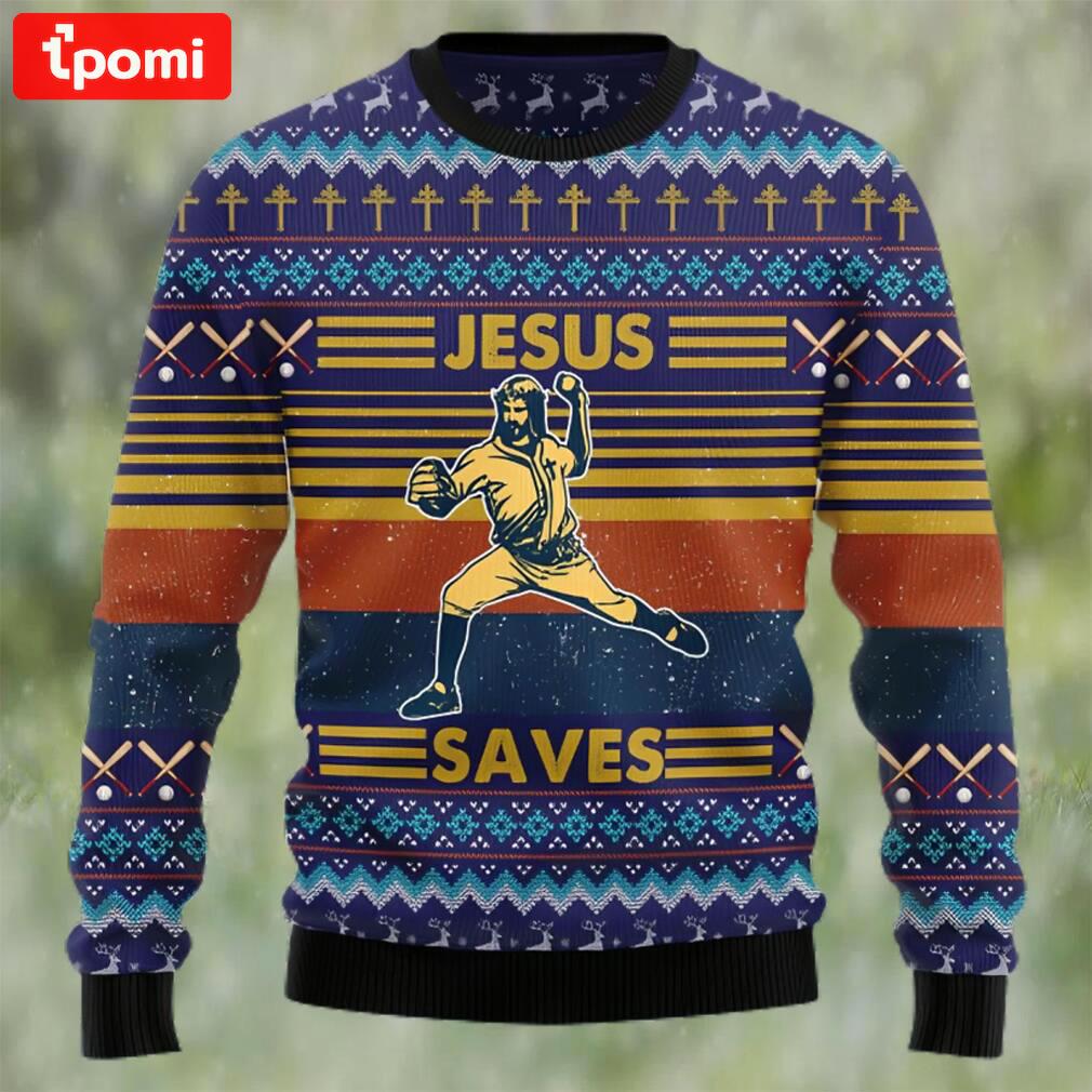 Baseball jesus save ugly christmas sweater Christmas Ugly Sweater