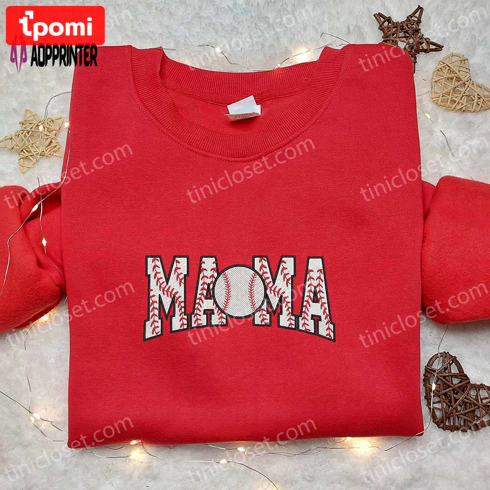 Baseball mama embroidered shirt & sports hoodie: perfect mother’s day gift idea Embroidered Shirt