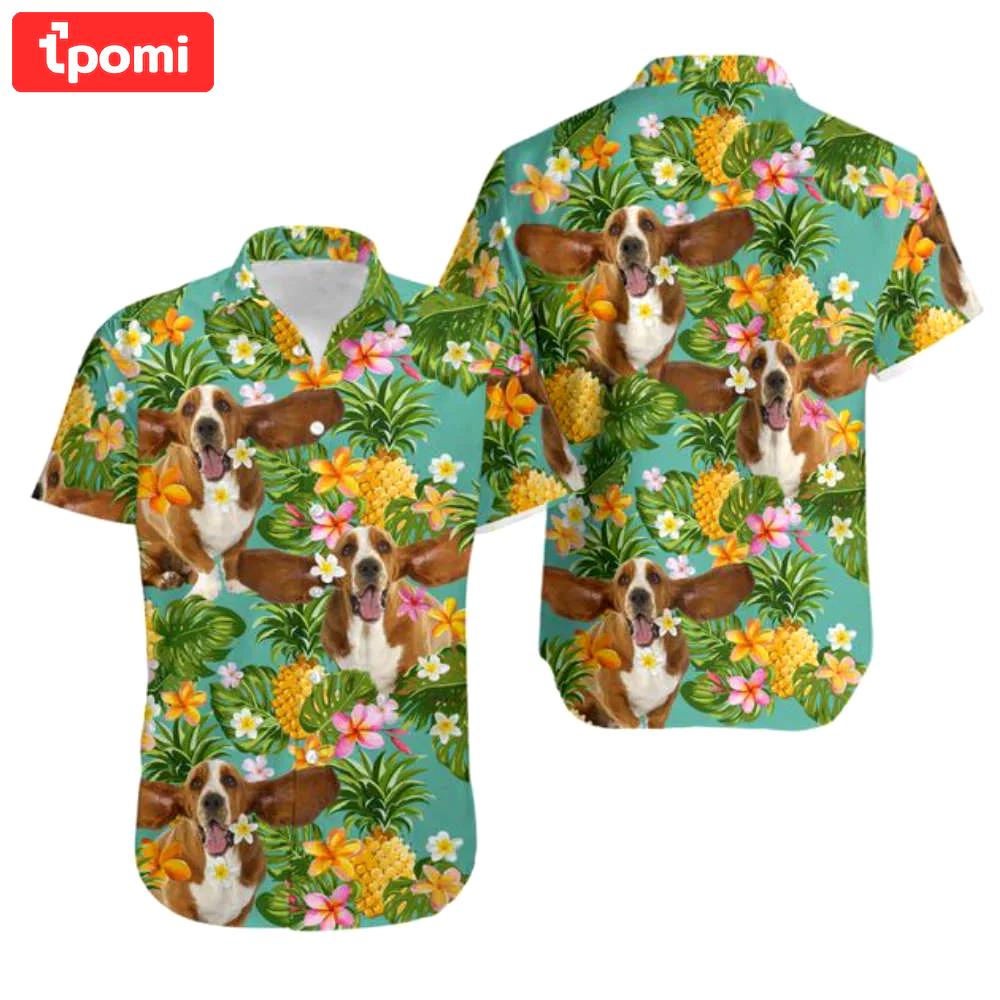 Basset hound dog tropical hawaiian shirt Hawaii Shirt