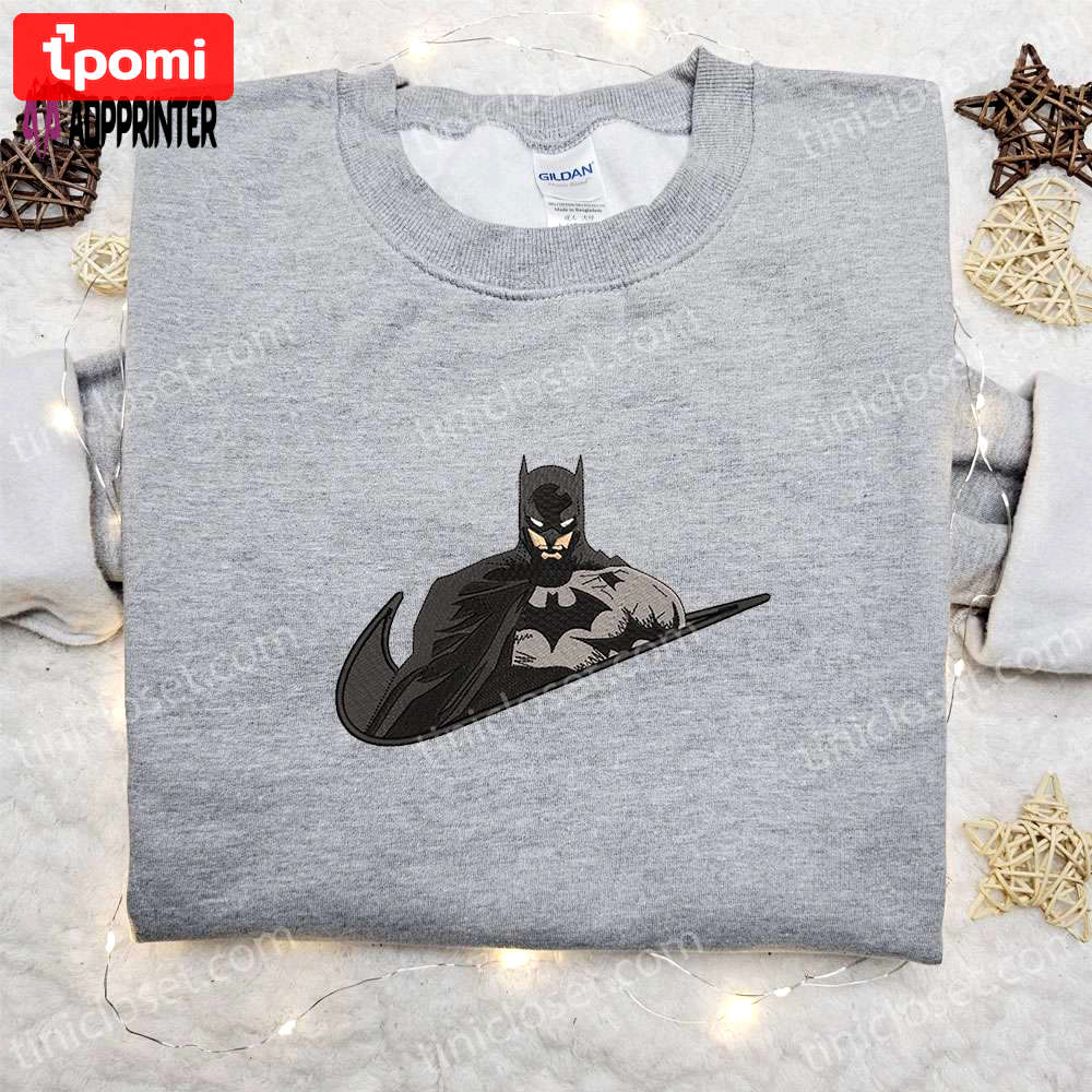 Batman x nike swoosh movie & dc comic inspired embroidered shirt nike inspired shirt Embroidered Shirt