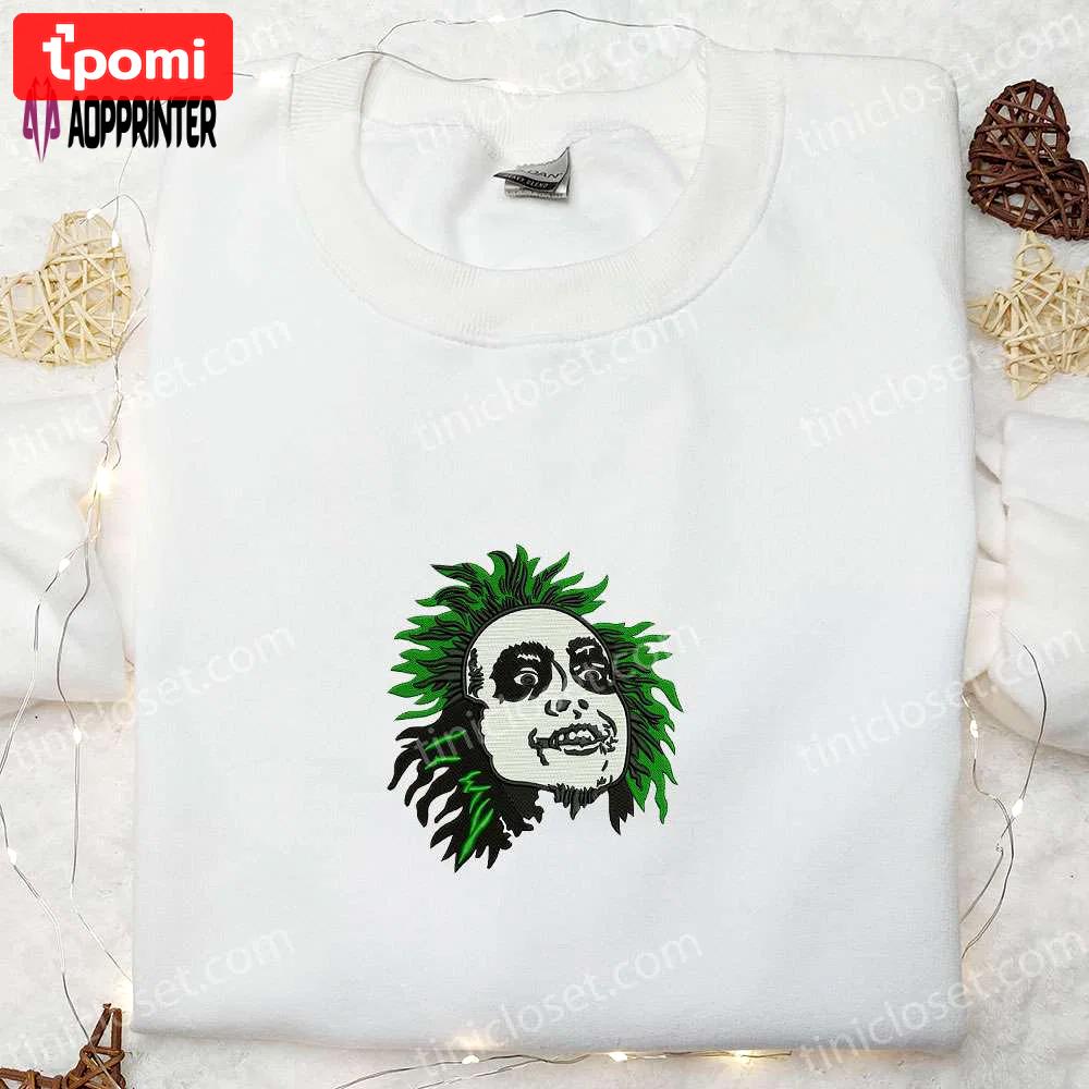 Beetlejuice head embroidered shirt: best horror movie gift for halloween – perfect for family Embroidered Shirt