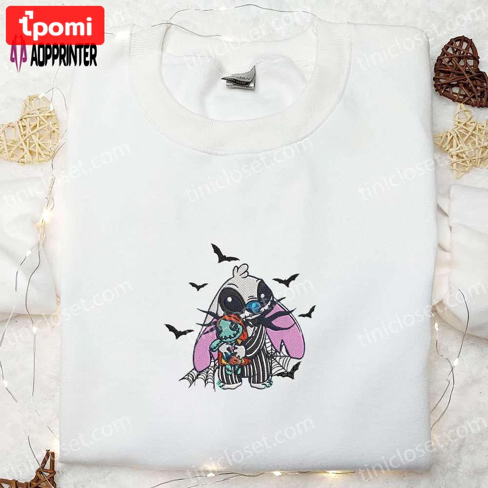 Beetlejuice x stitch embroidered shirt: disney s best halloween gift for family Embroidered Shirt