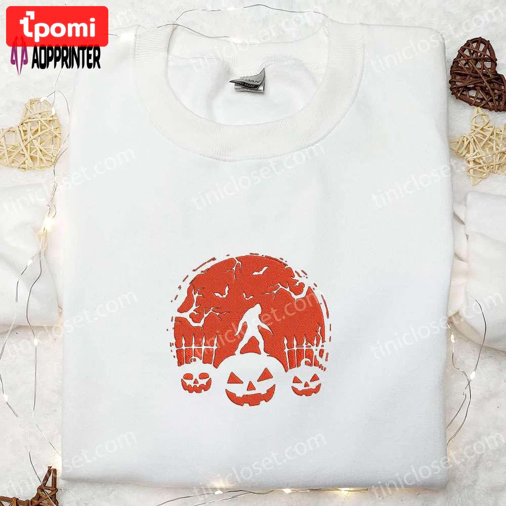 Bigfoot halloween embroidered shirt: best family gifts Embroidered Shirt