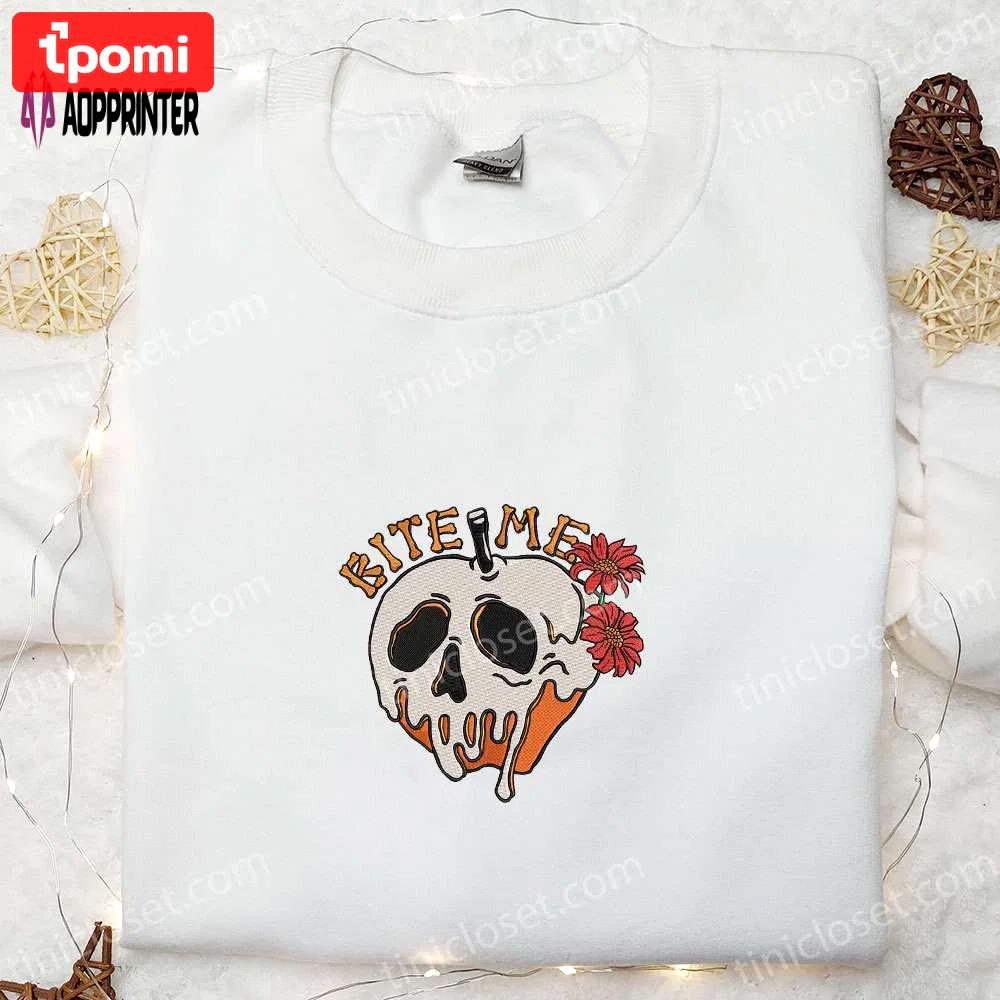 Bite me skull poison apple halloween embroidered shirt – best halloween gift for family Embroidered Shirt