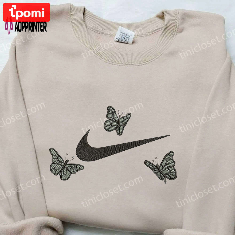 Black butterfly x nike embroidered shirt – custom inspired design Embroidered Shirt