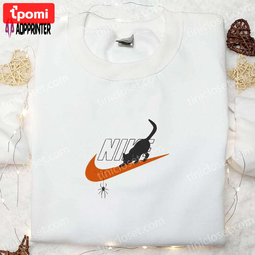 Black cat x nike embroidered hoodie & shirt: best halloween gift ideas Embroidered Shirt