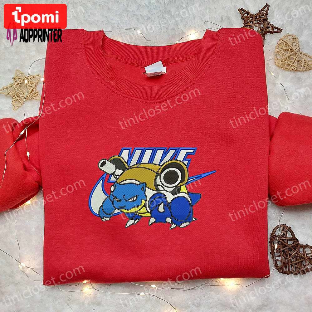 Blastoise x nike anime embroidered shirt: pokemon inspired nike shirt Embroidered Shirt