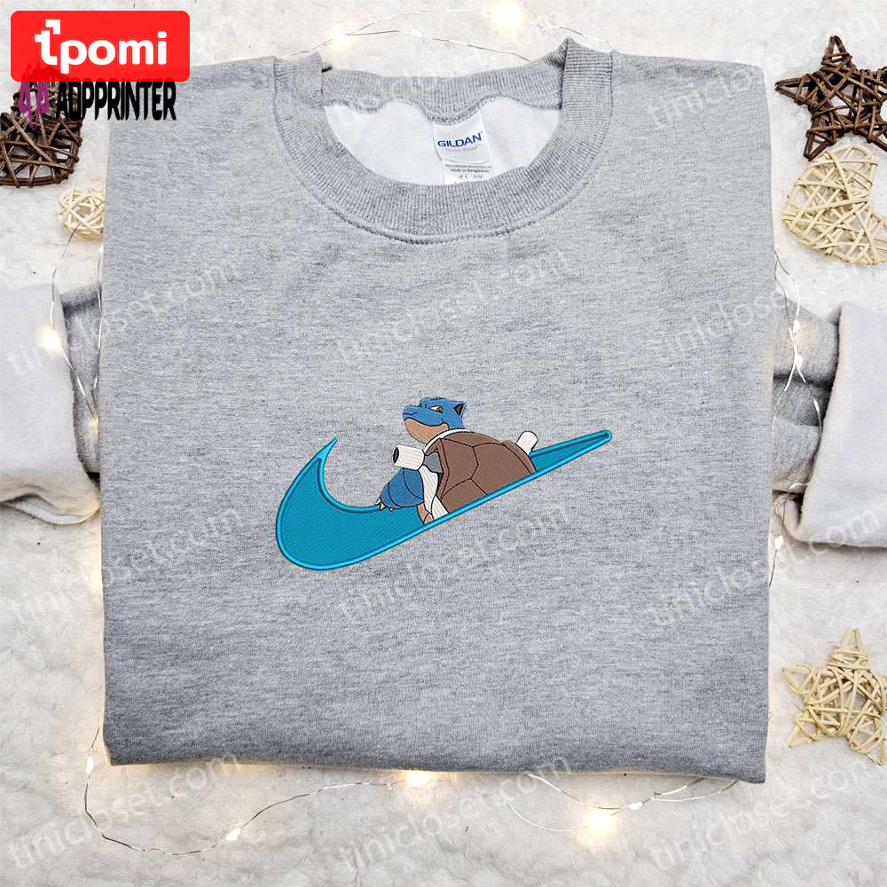 Blastoise x swoosh anime embroidered sweatshirt & shirt: best family gift ideas Embroidered Shirt
