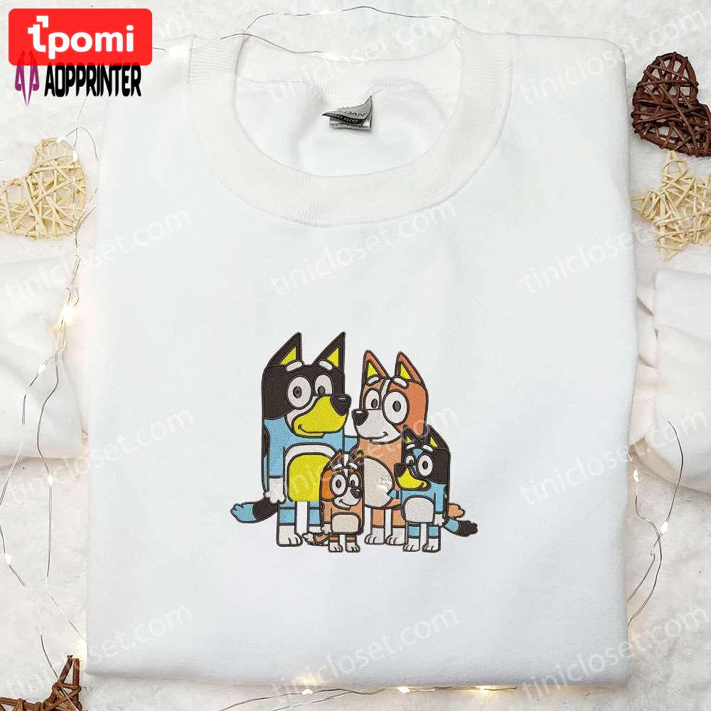 Bluey cartoon embroidered hoodie & heeler family shirt – perfect gift idea Embroidered Shirt