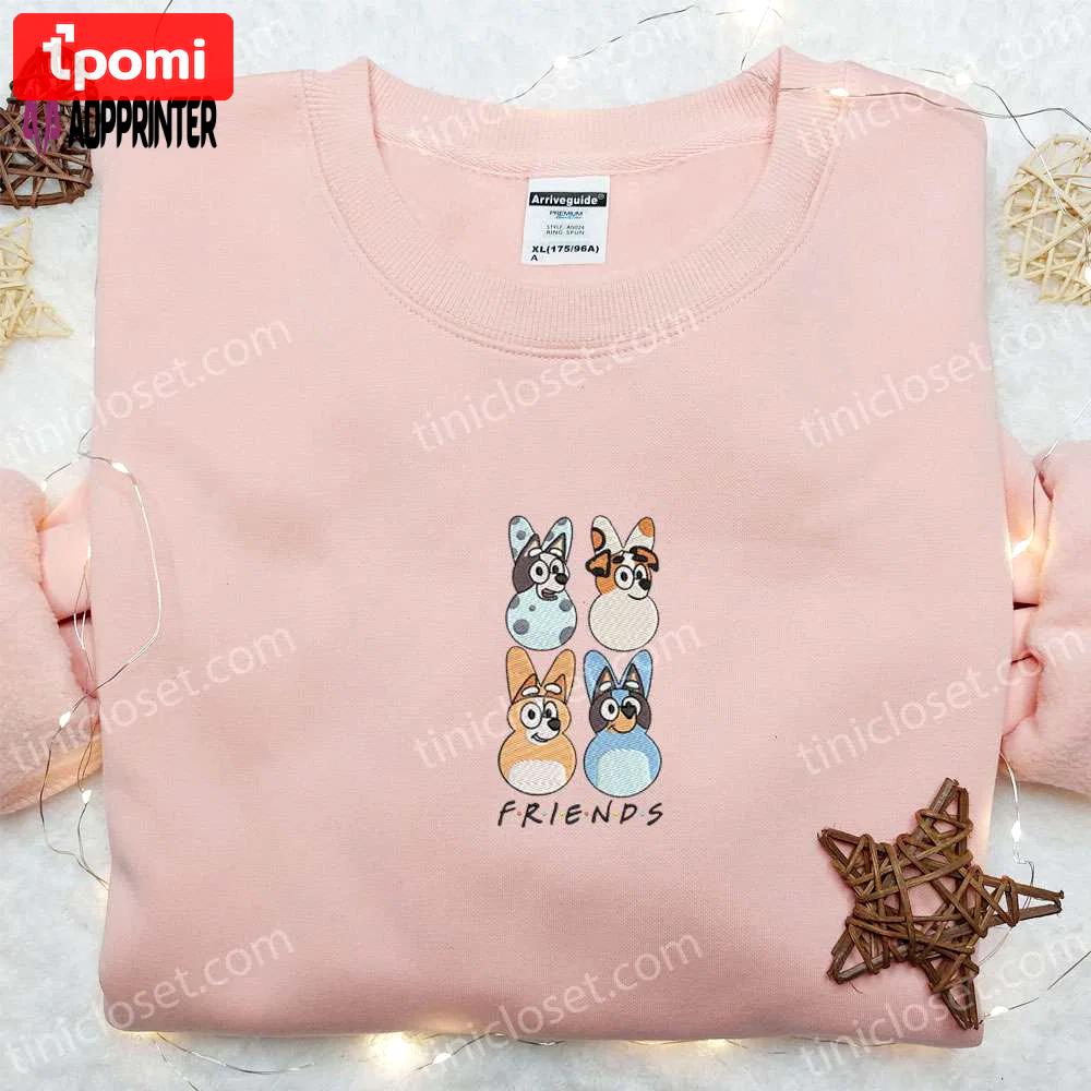 Bluey characters easter friends shirt & cartoon hoodie: thanksgiving day gift idea Embroidered Shirt